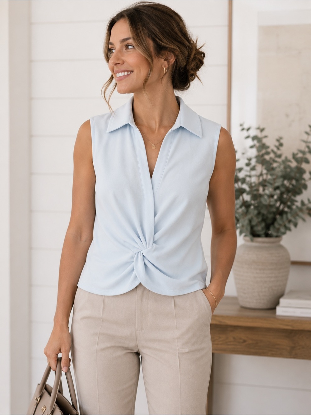 Calvin Klein Sleeveless Collared Top - L